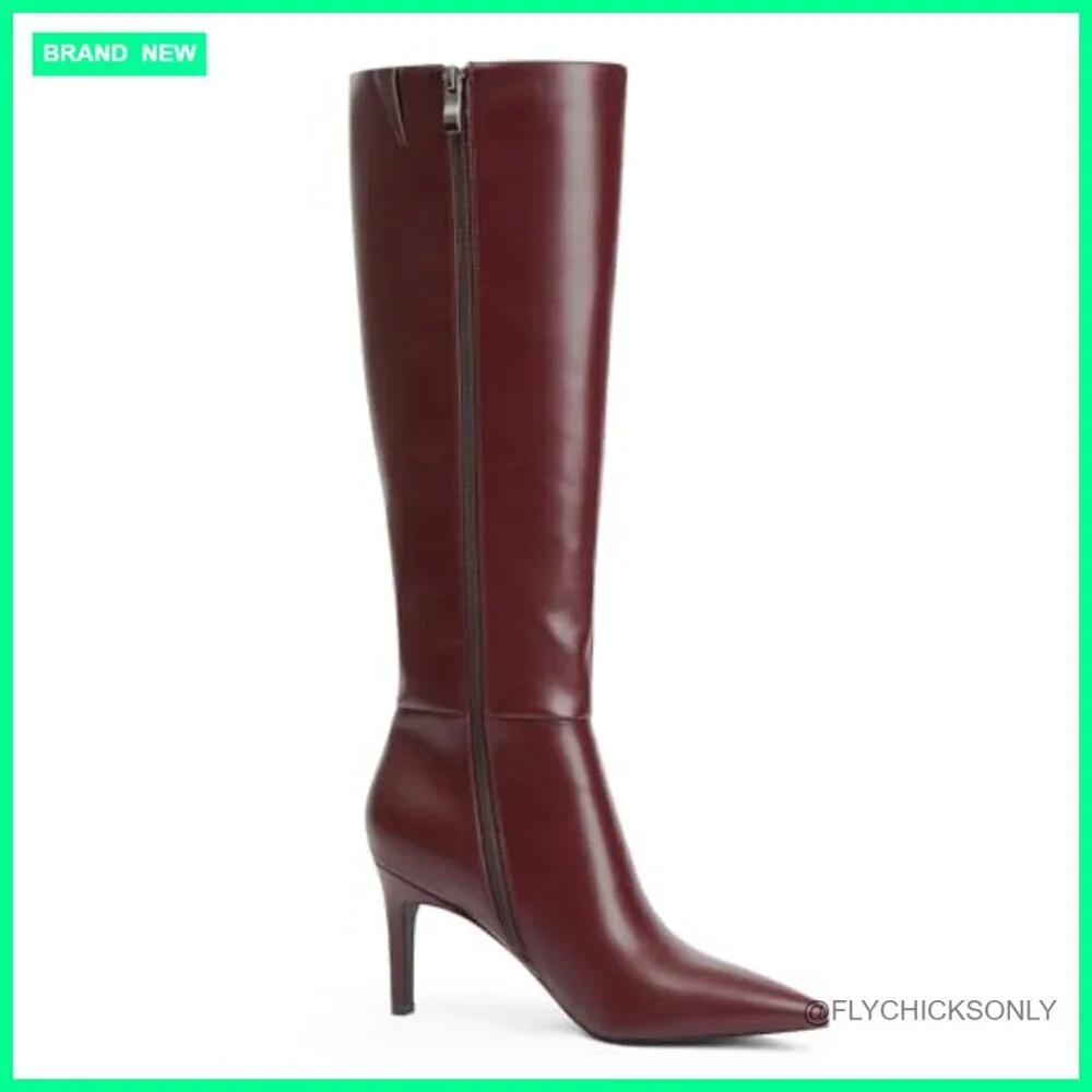 Knee High Boots Pointed Toe Stiletto Heel Side Zipper Dress Boots